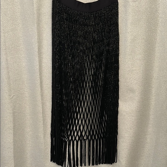 Zara Dresses & Skirts - Elegant Black Fringe Skirt